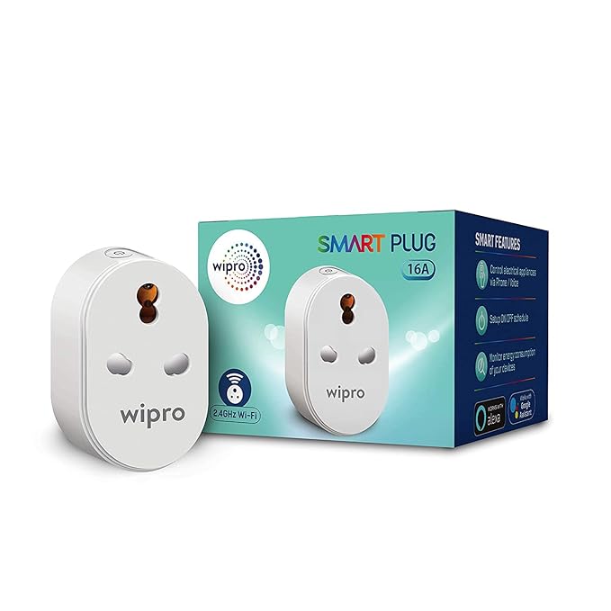 Wipro 16A Smart Wi-Fi plug with energy meter and Indian 3-pin plug