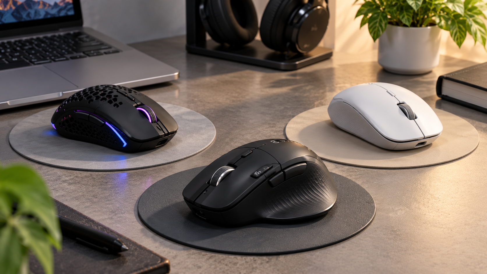 Wireless Mice on a Cozy Modern Desk